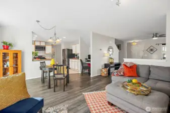 Dining area and kitchen, open to family room