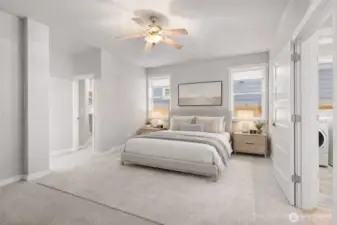 digitally staged primary bedroom