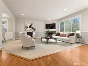 Family room with gas log fireplace-virtual staging