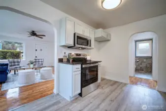 Bright kitchen featuring ample room for multiple cooks.