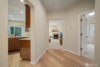 Wide hallways and entry into the kitchen and great room.