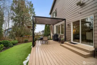 High end Trex deck with covered pergola.