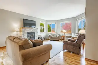 Living room features newer gas fireplace