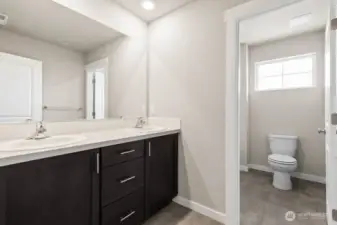 Primary bath; Colors, finishes, and options will vary.