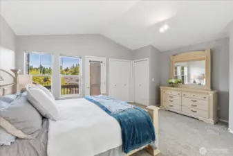 Lots of closet space plus room for large armoires where the dresser is located.