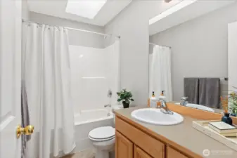 Hall Bath - skylight and easy care acrylic tub surround.