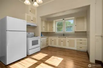 Large eat in kitchen has room for a dining table.