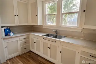 Vintage cabinets exude classic charm.
