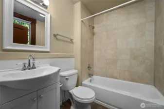 Full bath has a tub and shower.