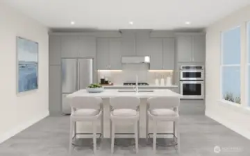 Well designed kitchen with gas cooktop, plenty of cabinets and walk in pantry