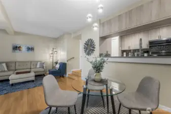 From the dining room looking through to the kitchen and living room