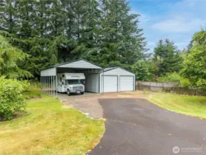 14 foot RV shelter and 2 bay shelter