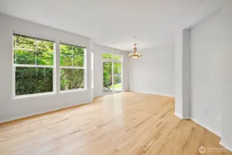 Bright dining space with sliding doors to the patio
