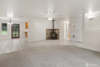 Professionally cleaned home with new carpet in the living room and primary bedroom.