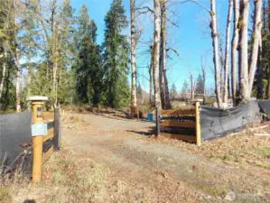 Front gate into parking area and clearing