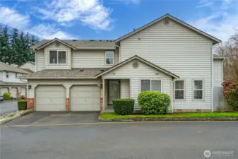 2 car garage w/ storage & 2 spaces in front of the garage.