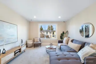 Upper level media /play room gathering space wired for speakers