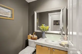 Powder room downstairs for guests to use.