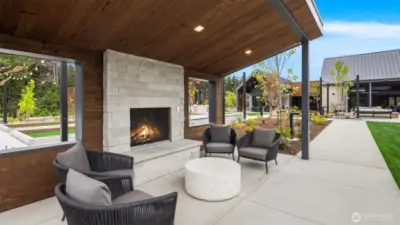 Outdoor exterior fireplace sitting areas