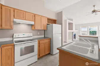 kitchen with eating bar.