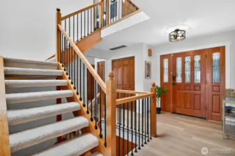 Staircase wraps around unique atrium