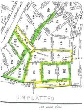 Plat Map Showing All Access Points.  Lots in Green are "green-belted" lots or Park owned by SVCA.