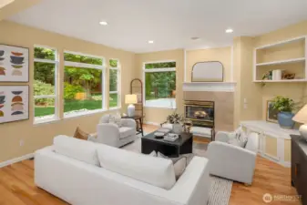 Gas fireplace in family room.