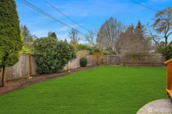 Spacious back yard with tons of gardening space.  Portions of this photo were photoshopped with green grass.