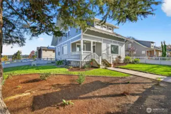 Traditional details and a covered front entry porch.