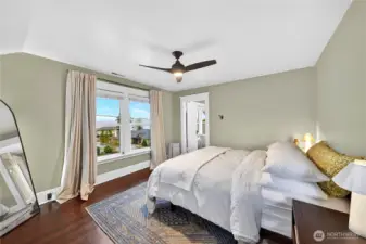 Owner's suite with views out towards Guemes Channel.