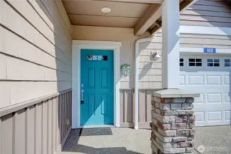 Front porch with bright welcoming door and 0 steps.