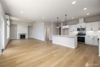 The great room is open to the dining room.