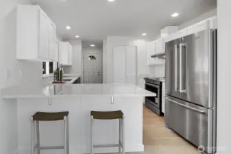 “Cabinets shown in white are a digital rendering. Seller is offering up to a $3,000 credit for cabinet painting, allowing the buyer to choose their preferred finish.”