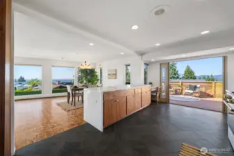 Remodeled kitchen with a deck overlooking the Canadian mountains