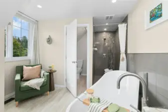 Walk in shower and private water closet.