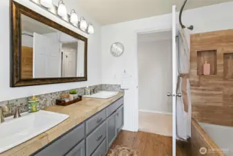 High end tile work with built-ins.