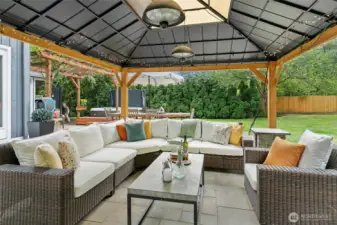 Huge gazebo with power and heaters.