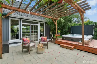 Amazing rose trellis off the living room.