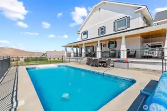 11,000 gallon pool and changing area off the porch!