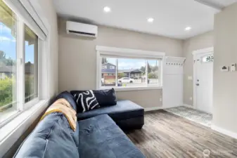 One of the mini split heads in the living room for heating and cooling this whole end of the house