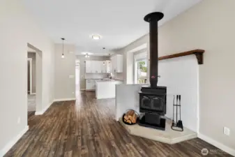 Beautiful fireplace and efficient woodstove