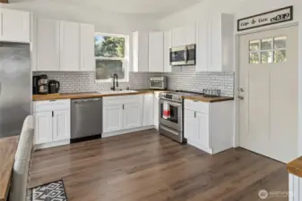 Open kitchen design makes cooking and entertaining easy.
