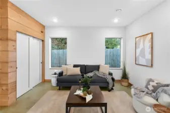 Living room showing closet.