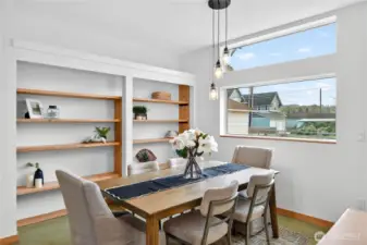 Open shelved pantry off of the kitchen.