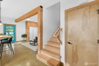 Looking back towards the kitchen, living room, and stairwell.