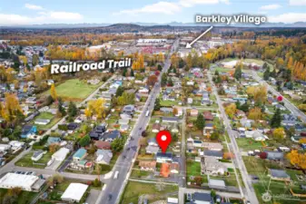 Arial image of the home's proximity to Railroad Trail & Barkley Village.