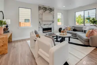 Statement fireplace (model home lot 1A, colors may vary)