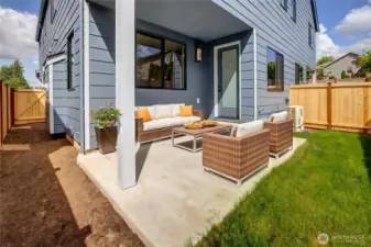 Large patio with lawn (Photos from lot 9B, digitally staged)