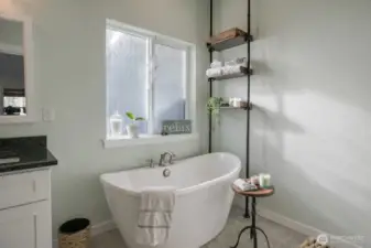 Luxurious free standing soaking tub. Feel like your on vacation every day!