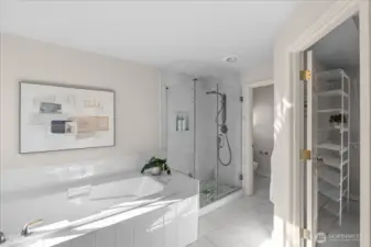 Enjoy the soaking tub and tile shower in the primary bathroom